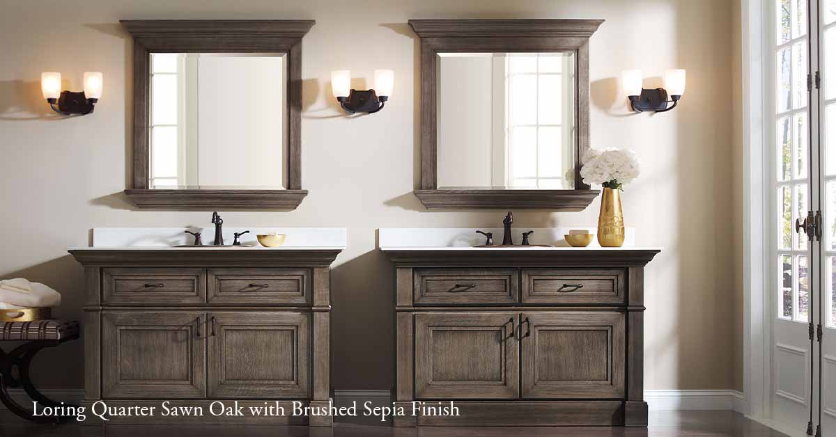 Loring Vanity Cabinets in Quartersawn Oak with Brushed Sepia Finish